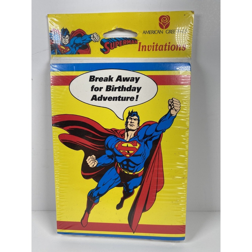Vtg 1992 SUPERMAN Birthday 8‎ Invitations Envelopes Man of Steel Party Cards NOS